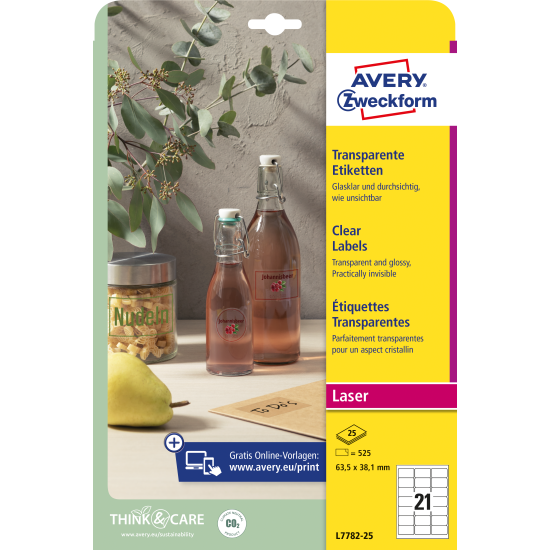 Этикетки Avery Zweckform L7782-25 прозрачные полиэстер