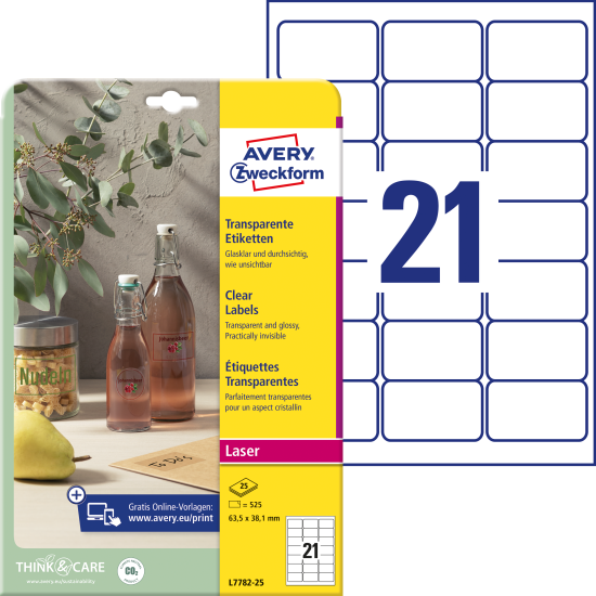 Этикетки Avery Zweckform L7782-25 прозрачные полиэстер