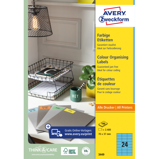 Этикетки Avery Zweckform 3449 2400шт синие