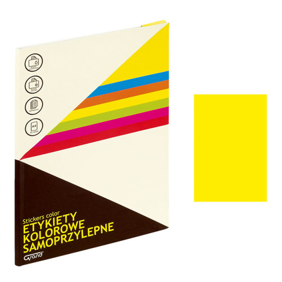 Pašlīmējošas uzlīmes GRAND 210x297mm, 1gab/loksnē, 25lapas, dzeltenas