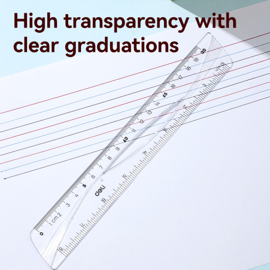 Lineāls Deli Woowe 20cm, caurspīdīgs