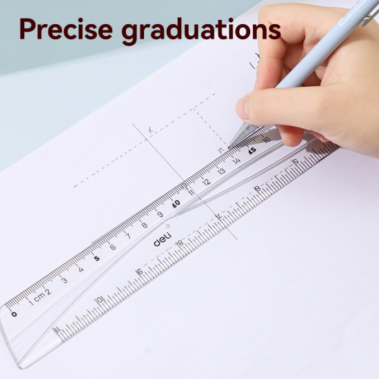 Lineāls Deli Woowe 30cm, caurspīdīgs